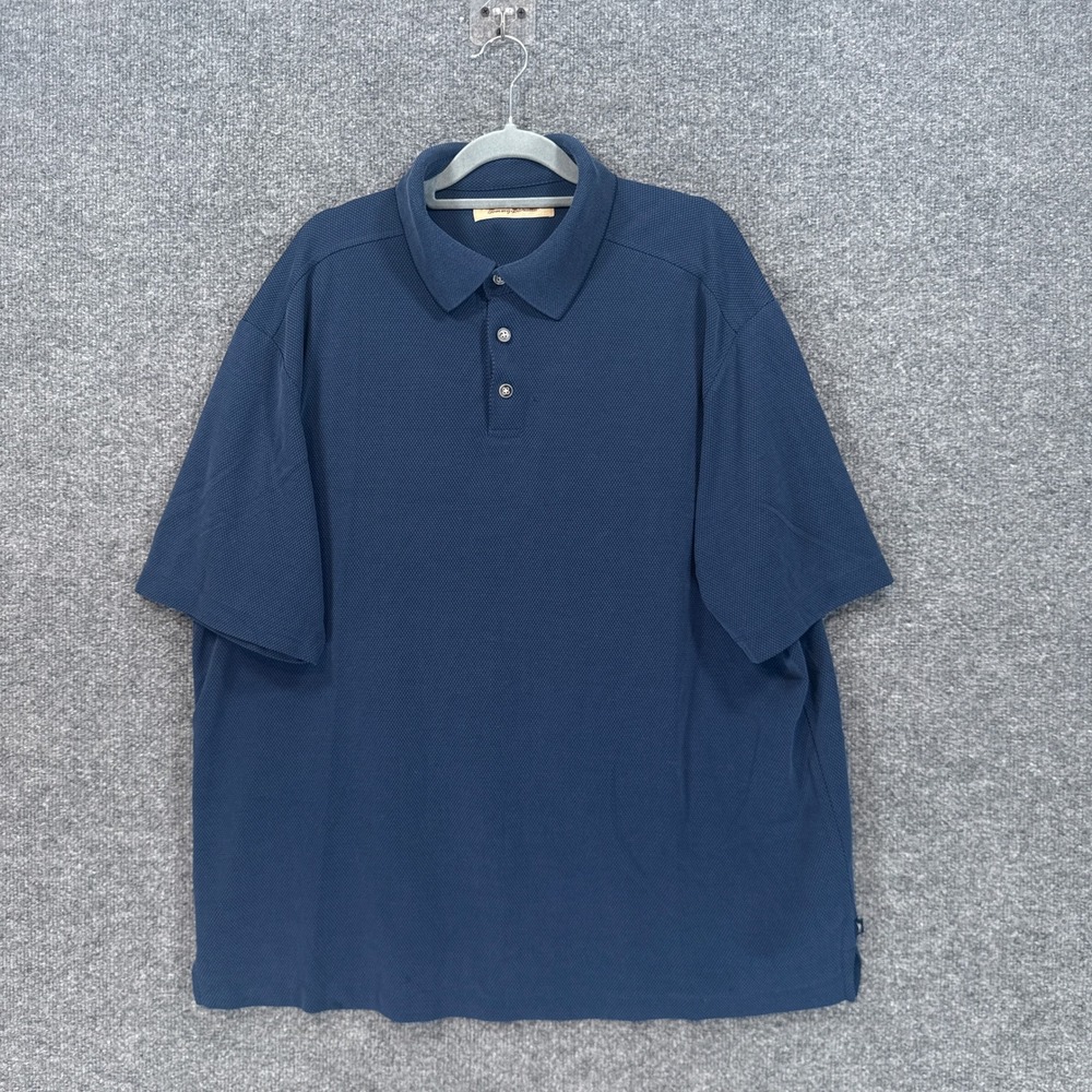 Tommy Bahama Polo Shirt Mens XL Blue Textured Modal Blend Short Sleeve Casual
